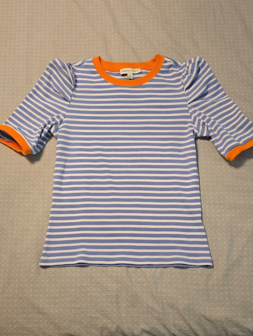 Rebecca Minkoff Blue White Stripe With Orange Collar M